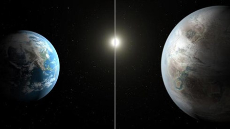 Trái đất (trái) bé hơn một chút so với hành tinh Kepler-452b